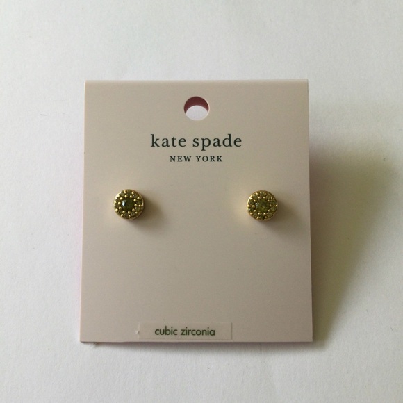 Was 65 KATE SPADE Something Sparkly Pave Stud Earrings Green - 10K Gold - NWT - Picture 5 of 16